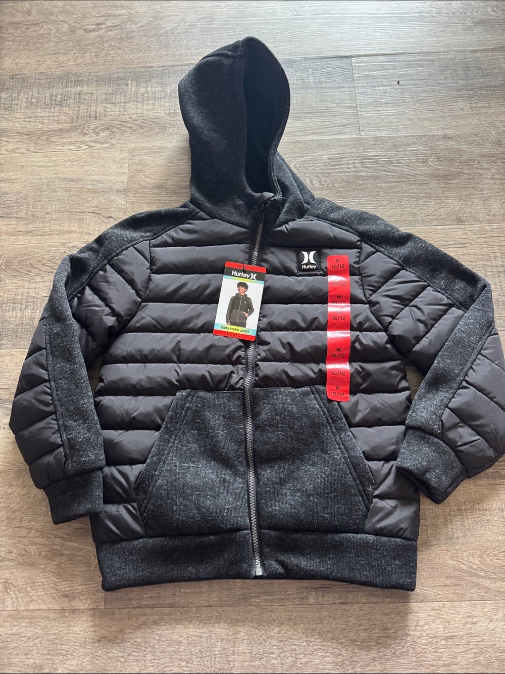 Hurley Kids Black & Charcoal Puffer Hoodie Jacket